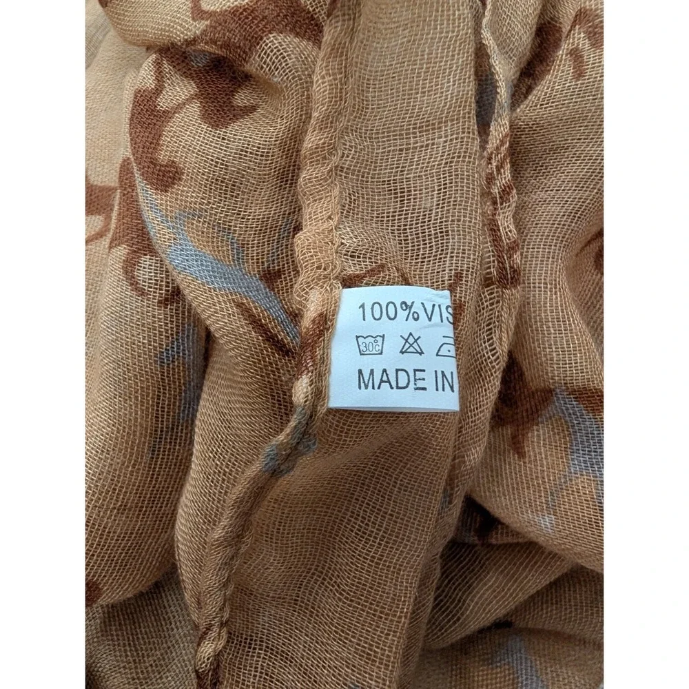 Horse Print Rectangle Scarf Shawl Western Brown Semi-Sheer